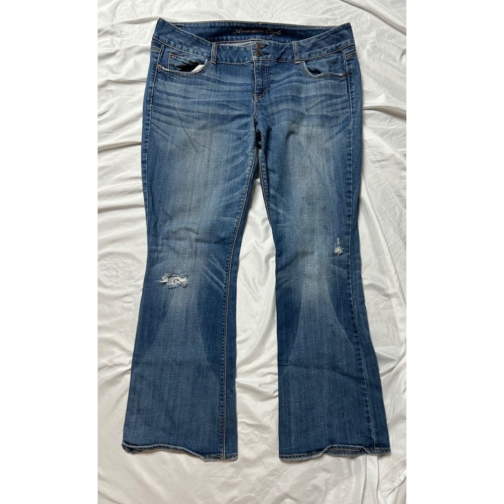 American Eagle Artist Flare Jeans Womens 16 Regular Blue Medium Wash Distressed